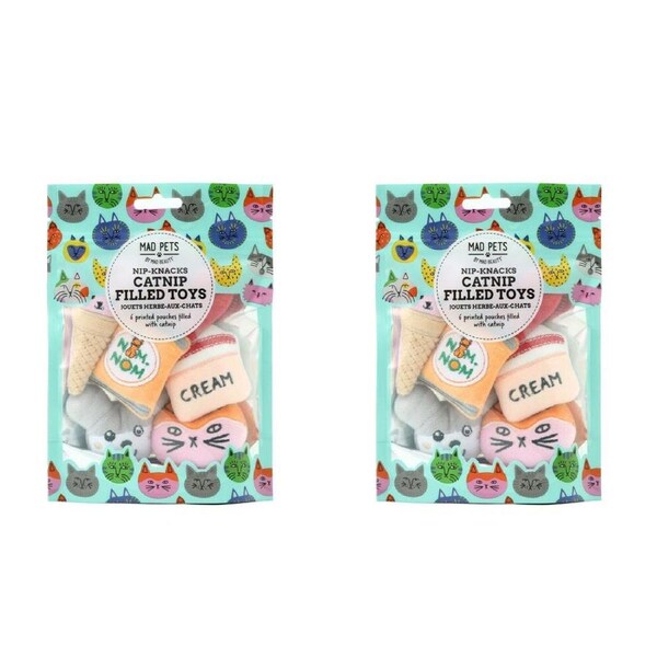 2x 6pc Mad Pets Nip-Knacks Catnip Filled Cat Play Toys Set Printed