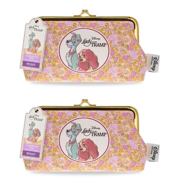 2PK Disney Lady & The Tramp Cosmetic Storage Toiletry Bag Gold/Pink