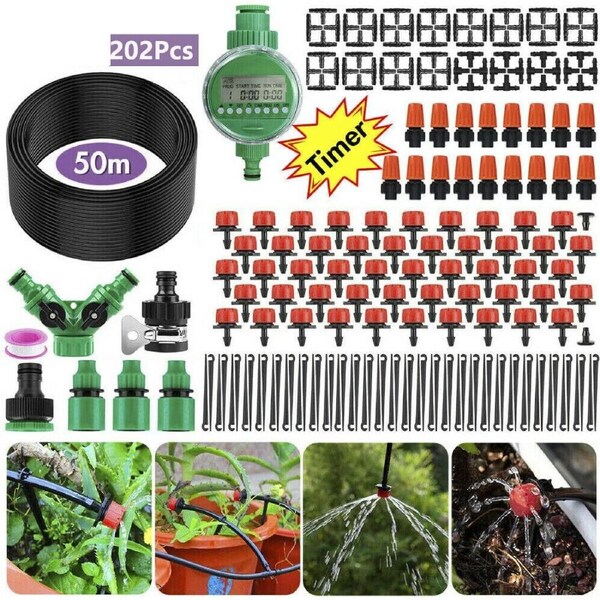 202PCS Hose Garden Irrigation System Plant Watering 50M DIY Micro Drip Kits Irrigation System