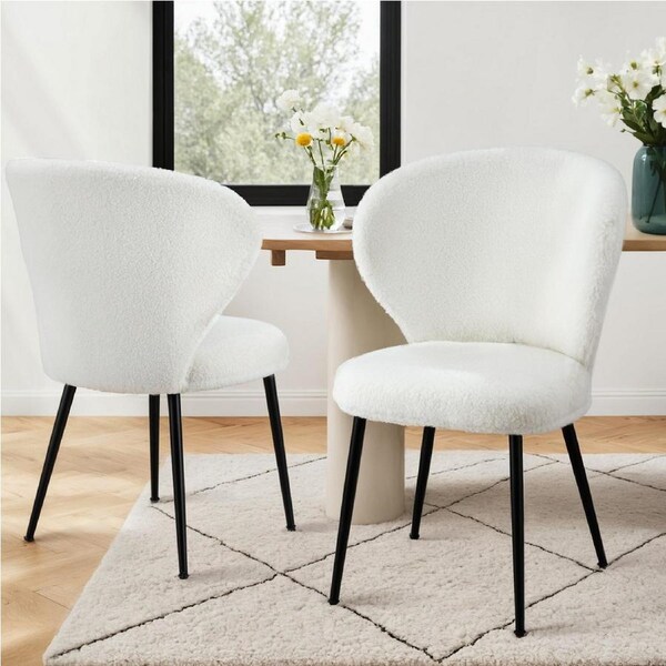 1 Set of 2 Artiss Dining Chair Boucle Sherpa White