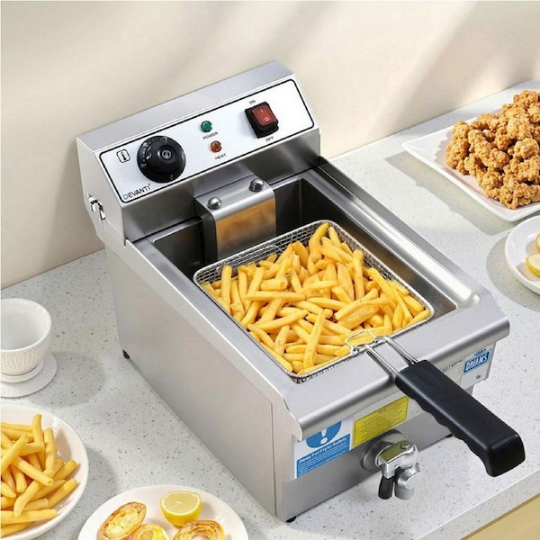 Devanti 3000W Electric Deep Fryer 10L Stainless Steel Fryer with Basket & Lid