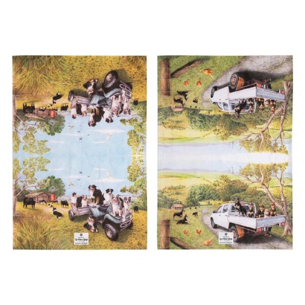 Ashdene Tea Towels Working Dogs Vehicles Cotton Dish Cloths Set 2