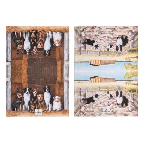 Ashdene Tea Towels Working Dogs Farm Cotton Dish Cloths Set 2