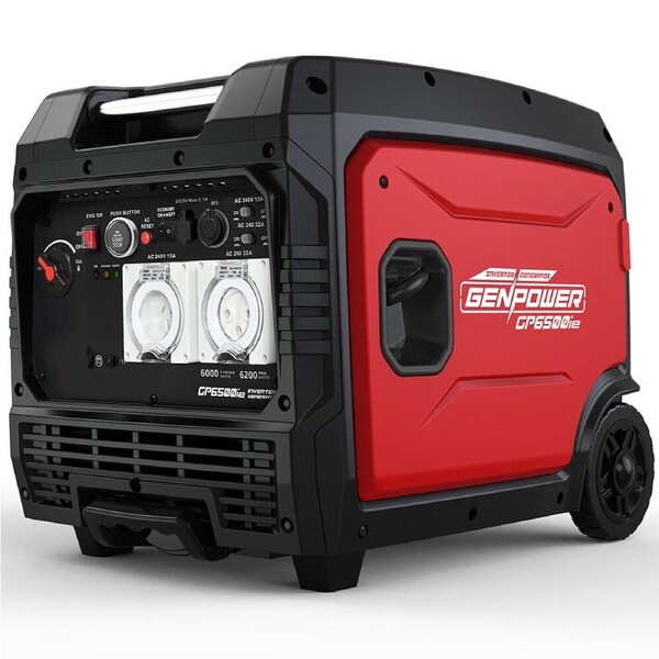 GENPOWER 6.2kW Peak 6.0kW Inverter Generator, Push Button & Remote Start, 15L Tank, Portable w/ Wheels, Camping, Backup