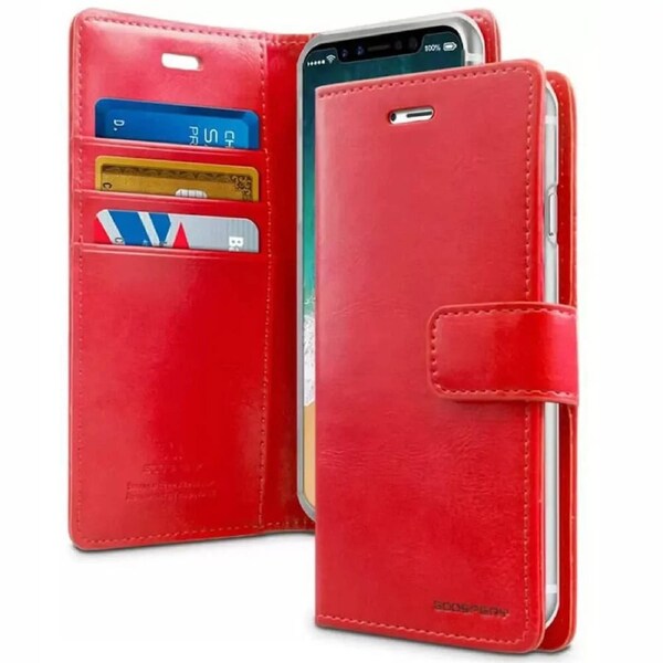 Goospery Blue Moon Diary Wallet Case, iPhone 14 Pro-Red