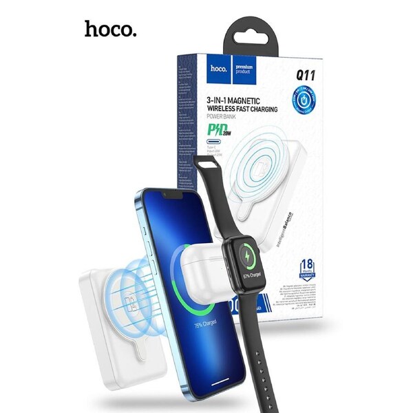 Hoco Q11 10000mAh 3in1 Wireless Charging Power bank iWatch+iPhone+AirPods -White