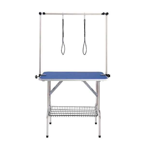 Pet Grooming Table Two Arms with Clamp, 915 x 610mm Dog Grooming Station, Foldable Pets Grooming Stand for Medium and Small Dogs, Free Two No Sit Haunch Holder with Grooming Loop, Bearing 150kg