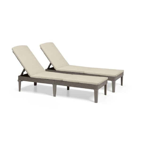 Keter Jaipur Outdoor Sun Lounger with Cushion - Cappuccino - 2 Pack