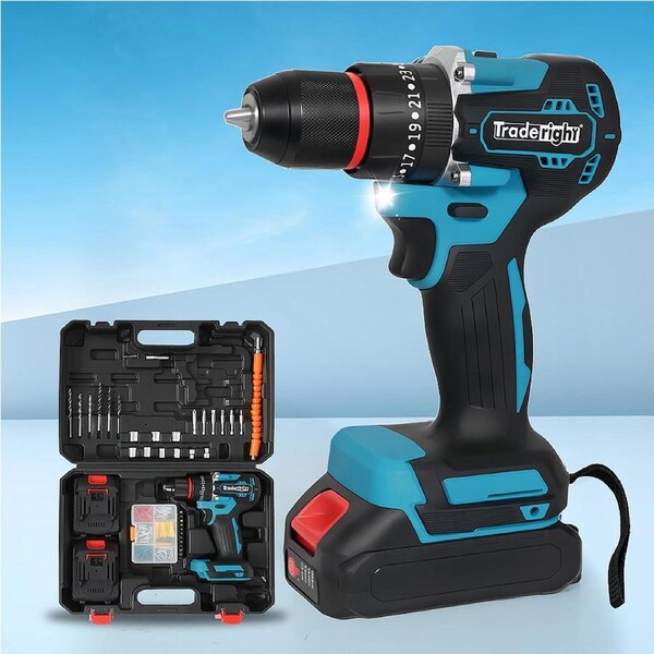 Traderight 96Pcs Cordless Drill Driver Brushless Impact 2x 2.0Ah Battery Set