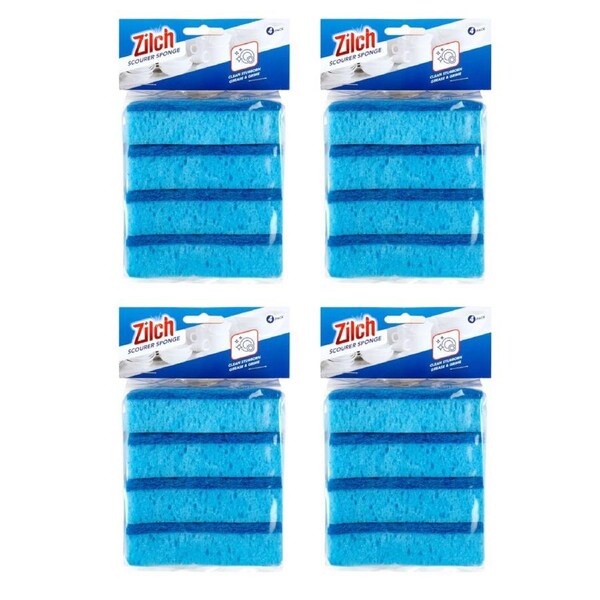 4x Zilch 10cm Sponge Scourer 4pk