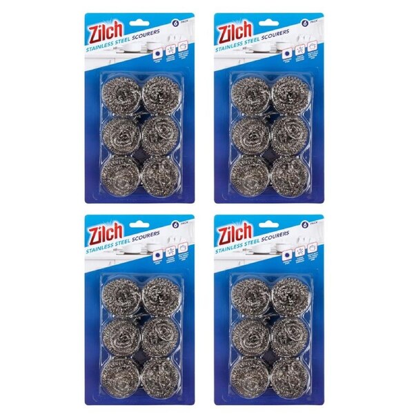 4x Zilch Stainless Steel Scourer 6pk