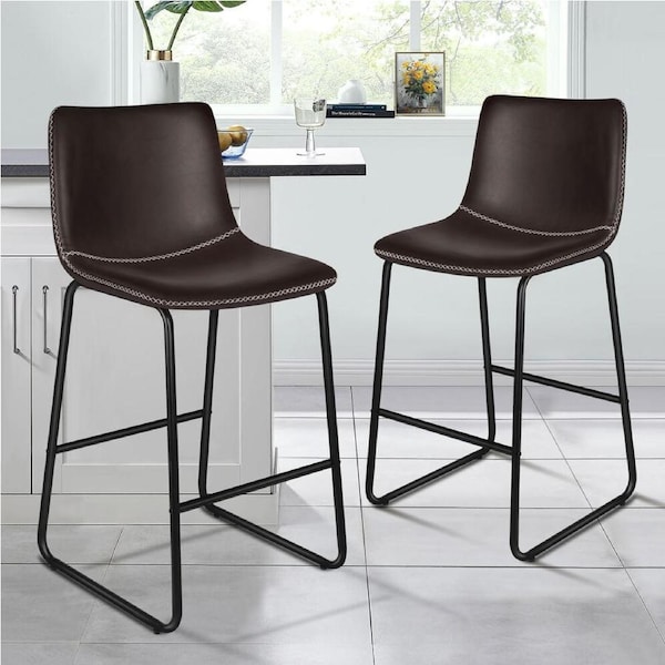 2x ALFORDSON Bar Stools 66cm Leather Coffee