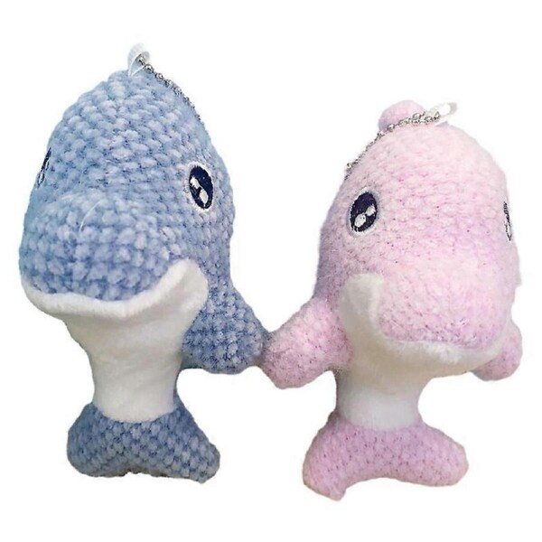 2PC Cartoon sea animal dolphin plush keychain pendant cute woolen doll toy bag accessories small gift