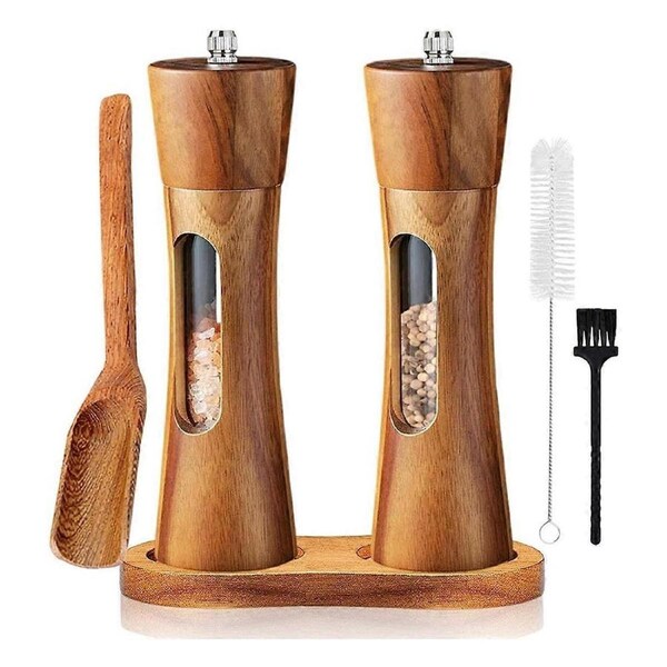 Pepper Mill Wood Salt and Pepper Mill Manual Salt Mill Spice Mill with Adjustable Ceramic Grinder fo