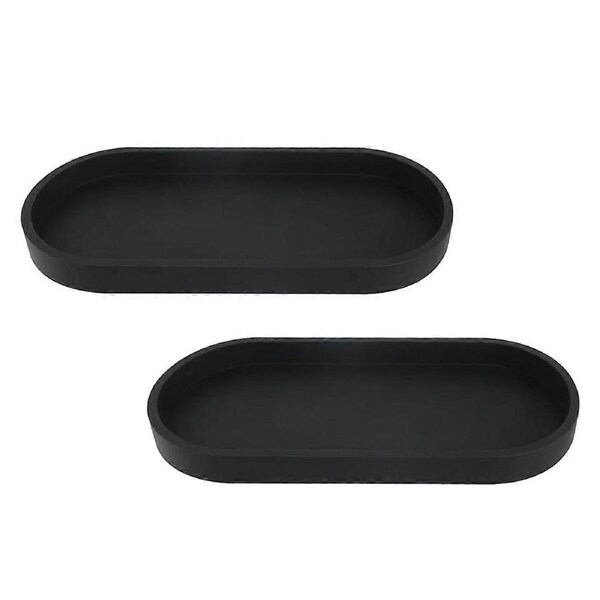 Set of 2 Bathroom Trays, Black Silicone Storage Tray(Oval)