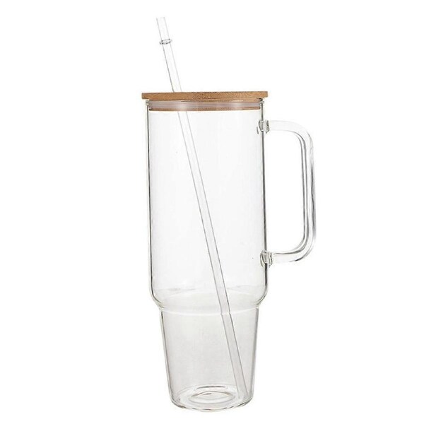 40OZ Glass Cup with Handle and Straw Lid Coffee Cup Reusable Transparent Bubble Tea Cup Juice Glass