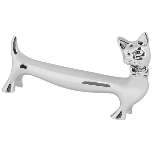 Pack of 5 Pcs Zinc Alloy Chopsticks Spoon Forks Knives Tableware Rest Rack Set, Silver Bow Tie Cat S