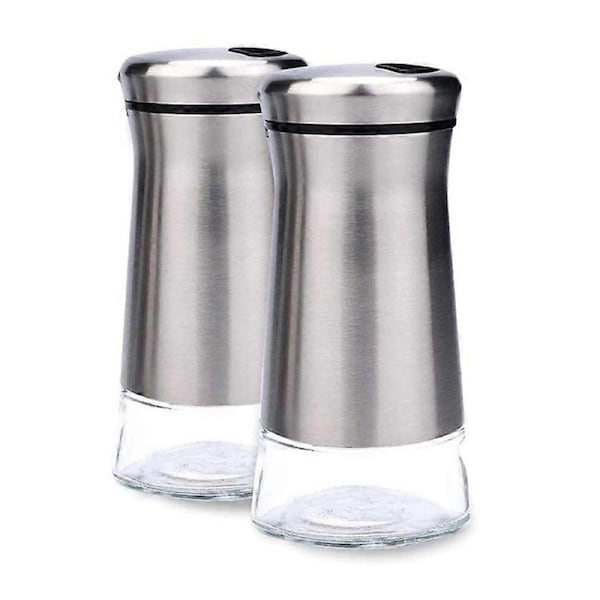 Stainless Steel Salt and Pepper Shakers Set with Glass Base Salt and Pepper Shakers with Adjustable