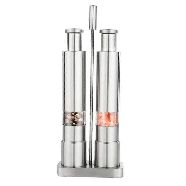 Manual Salt and Pepper Grinder Set Thumb Push Pepper Mill Stainless Steel Spice Sauce Grinders with