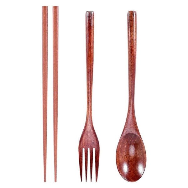 Wooden Cutlery Set Portable Eco Friendly Reusable Flatware Utensils Set Spoon Fork Chopsticks for Ca