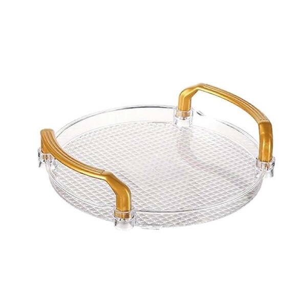 Acrylic Clear Round Serving Tray Bathroom Vanity Tray Decorative Tray with Golden Handle for Coffee
