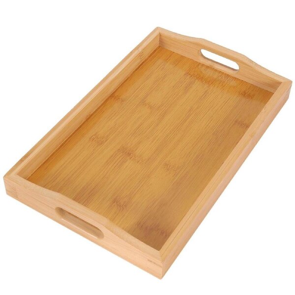 Serving Tray Bamboo - Wooden Tray with Handles - Great for Dinner Trays, Tea Tray, Bar Tray, Breakfa