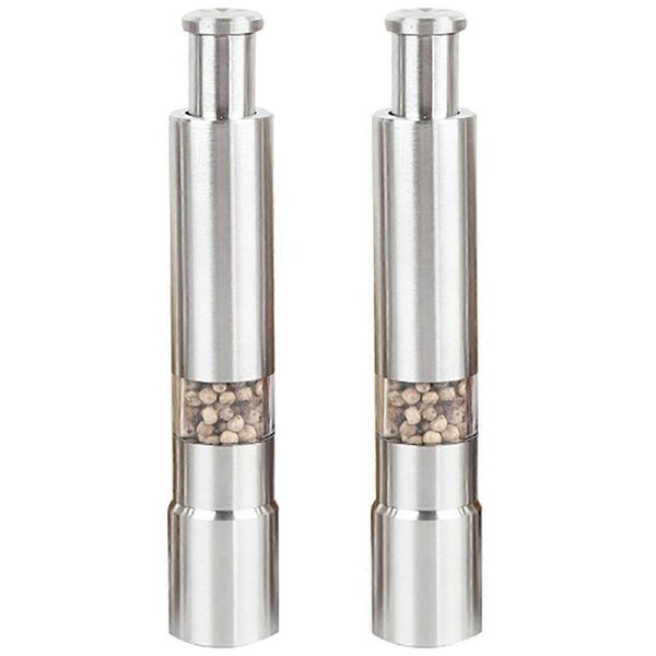 2PCS Manual Salt and Pepper Grinder Set Stainless Steel Push Button Grinder Thumb Grinder for Black