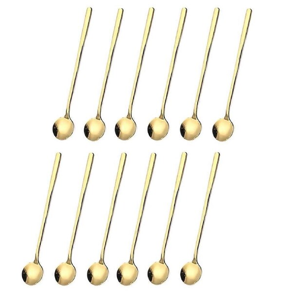 12 Pcs Coffee Spoons Set Gold Tea Spoons Long Handle Stirring Spoons Coffee Rounded Stirring Spoon H