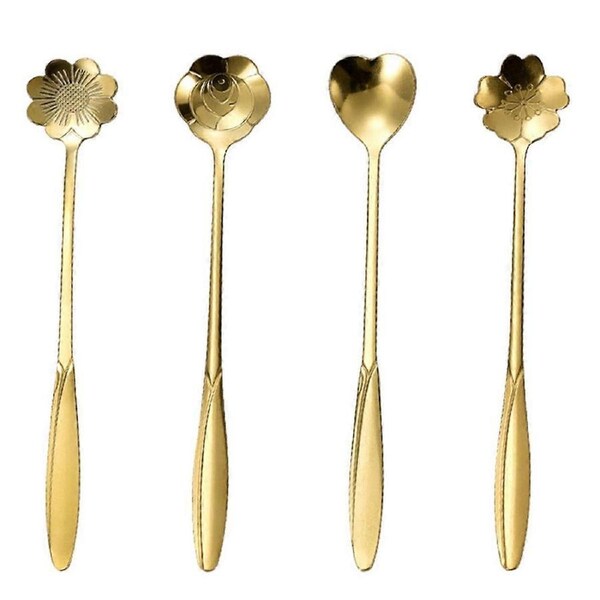 Stainless Steel Cherry Flower Gold Scoop Coffee Spoon Gift Kitchen Dessert Tea Accessories Tableware