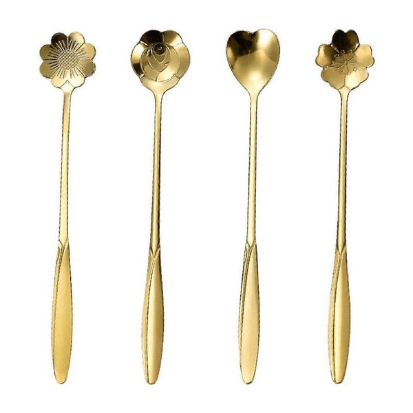 Stainless Steel Cherry Flower Gold Scoop Coffee Spoon Gift 18Cm
