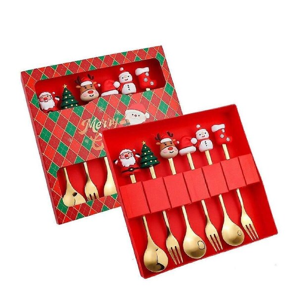 6Pcs Christmas Fork And Spoon Set,Stainless Steel Tableware