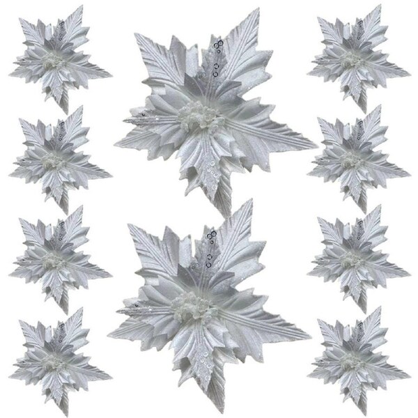 Catzon 10 Pcs Christmas Sparkling Flowers for Wreath Garland Decor-White