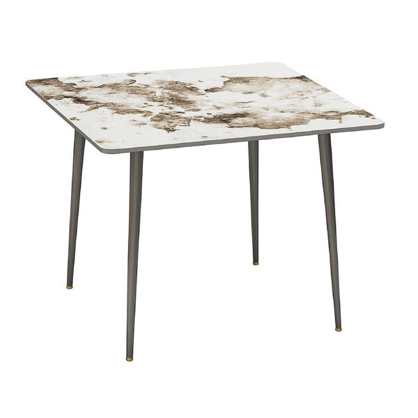 P&P Glossy White Sintered Stone Dining Table With Black Metal Base Frame