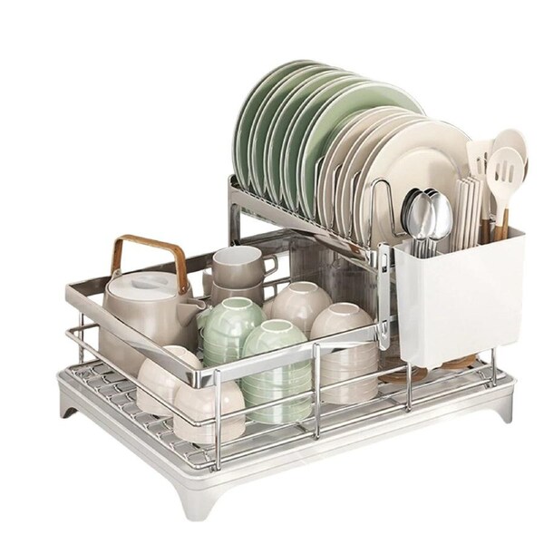 P&P 2-Tier Expandable Kitchen Dish Drying Rack With Plate Holder