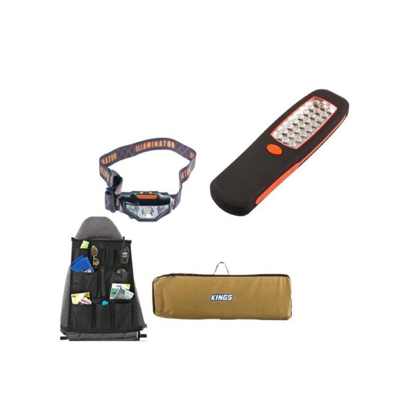 LED Work Light + LED Head Torch + Car Seat Organiser + Recovery Tracks Canvas Bag