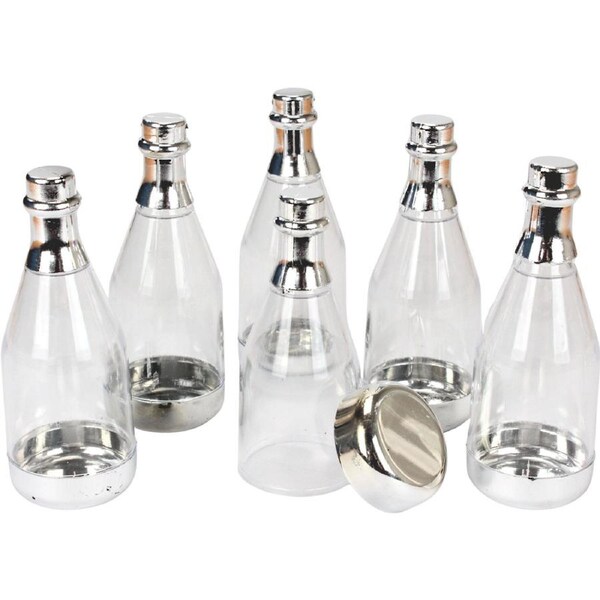 Clear Plastic Fillable Mini Favour Champagne Bottles (Pack of 6)