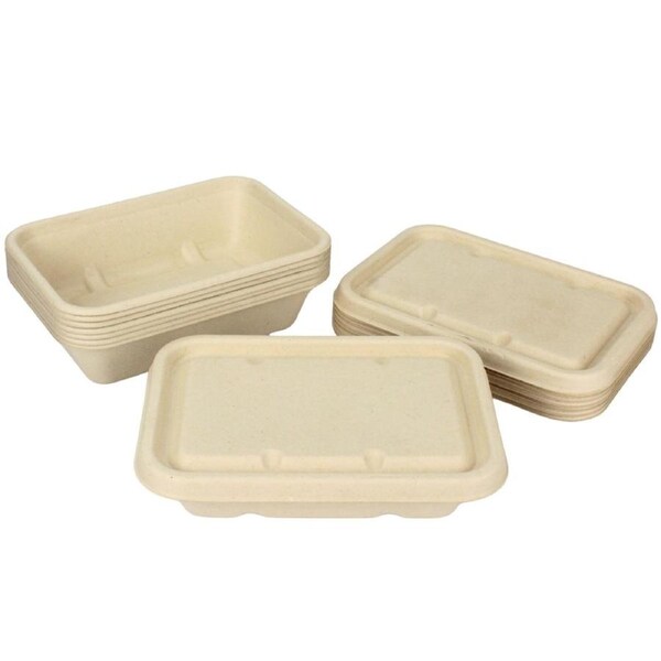 Natural Eco Sugar Cane Food Containers With Lids 500ml (Pack of 8)