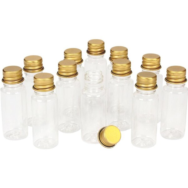 Mini Plastic Screw Top Bottles With Gold Lids 20ml (Pack of 12)