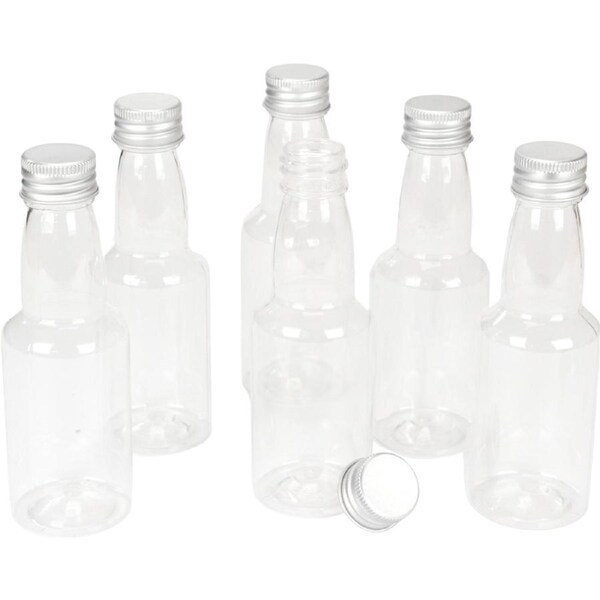 Clear Plastic Screw Top Bottles With Silver Lids 70ml (Pack of 6)