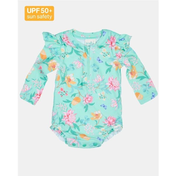 Toshi Swim Onesie Long Sleeve Ripple Waratah Mint Size 2