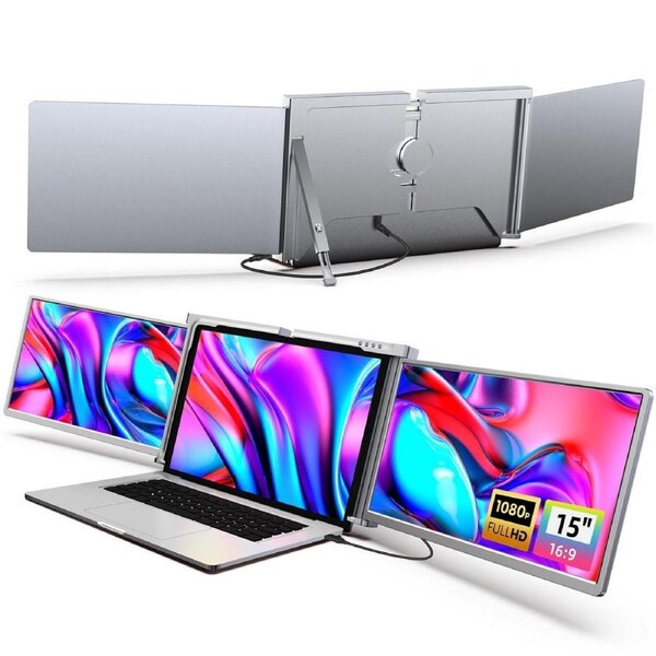 15 inch Trifold Portable Monitor 1080P IPS FHD Laptop Screen Extender For Laptop - Space Grey ( AU Version )
