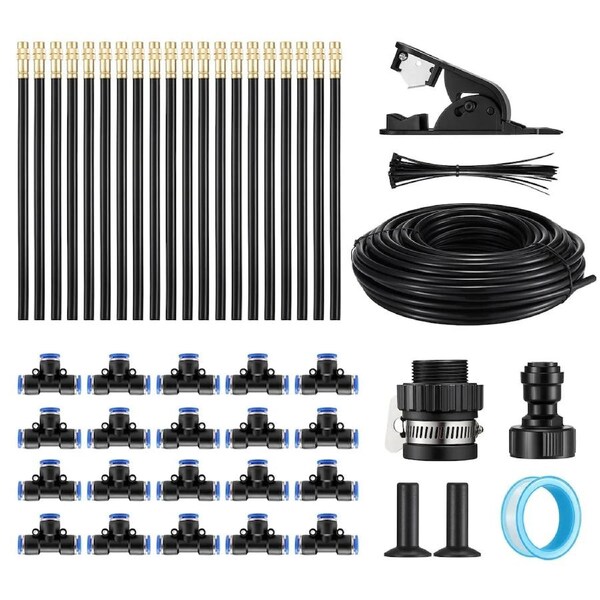 Drip Irrigation System 25m Automatic Garden Watering Misting Kit 360 Degree Adjustable Spray Tubing Sprinkler Nozzles Plant Greenhouse Lawn Raised Bed