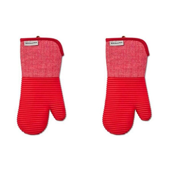 2PK KitchenAid Ribbed Soft Silicone Oven Glove Carded Empire Red