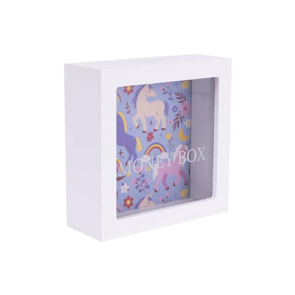 Splosh Kids Unicorn Clear Acrylic Money Box Coin Piggy Bank 13cm Square