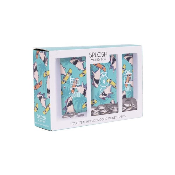Splosh Kids Shark Spend Save Give Money Box Piggy Bank 20.5cm Rectangle