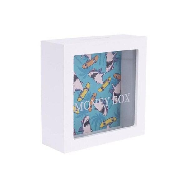 Splosh Kids Shark Clear Acrylic Money Box Coin Piggy Bank 13cm Square