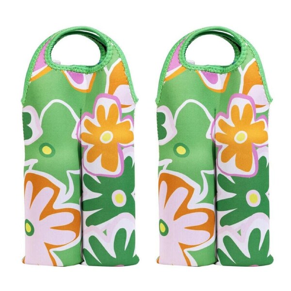2PK Splosh Summer Pop Neoprene Insulated Wine Cooler Bottle Holder 9x34cm Green