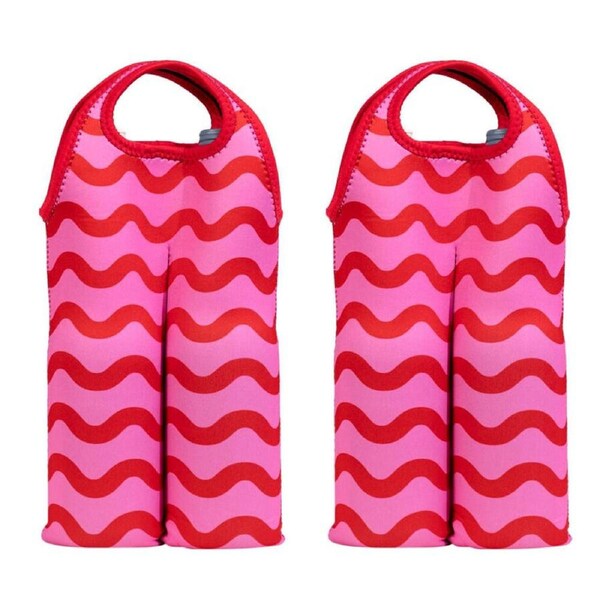 2PK Splosh Summer Waves Neoprene Insulated Wine Cooler Bottle Holder 34cm Pink