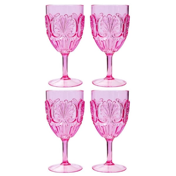 2x 2pc Splosh Summer Waves Outdoor Acrylic Wine Glass Set 390ml/19cm Pink