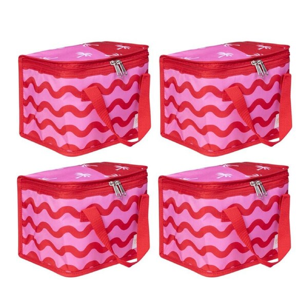 4PK Splosh Summer Waves Insulated Soft Lunch Tote Bag 24x17cm Food Carrier Pink